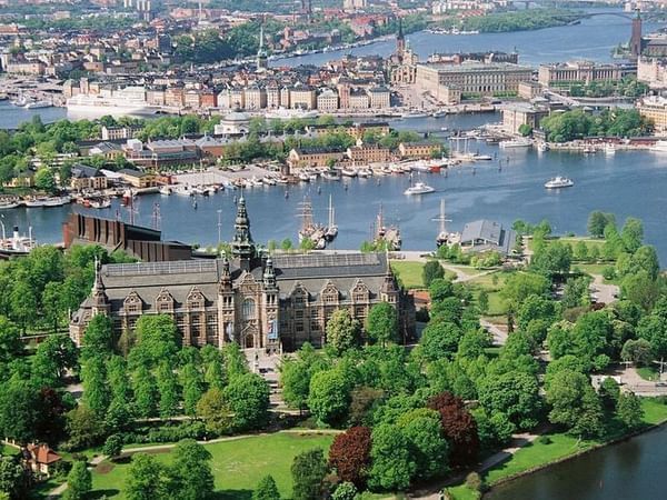 Aerial view of the Nordiska Museet Museum near The Sparrow Hotel