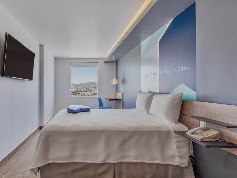 Habitación estándar con cama grande y ventanas abiertas en One Hotels