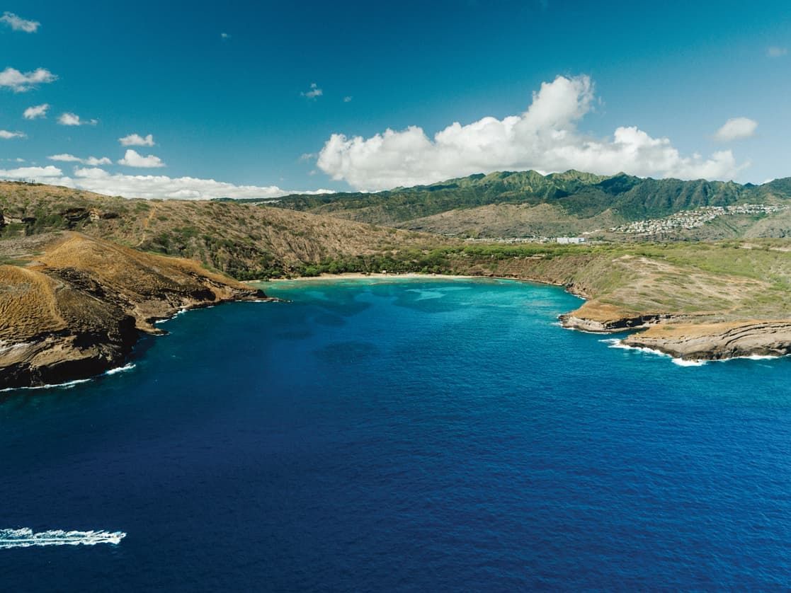 Aerial view of the Hanauma Bay near Waikiki Resort Hotel