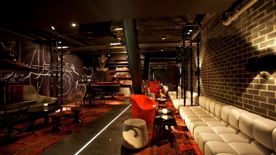 Interior of the lounge area in The Den at Crown Hotel Melbourne