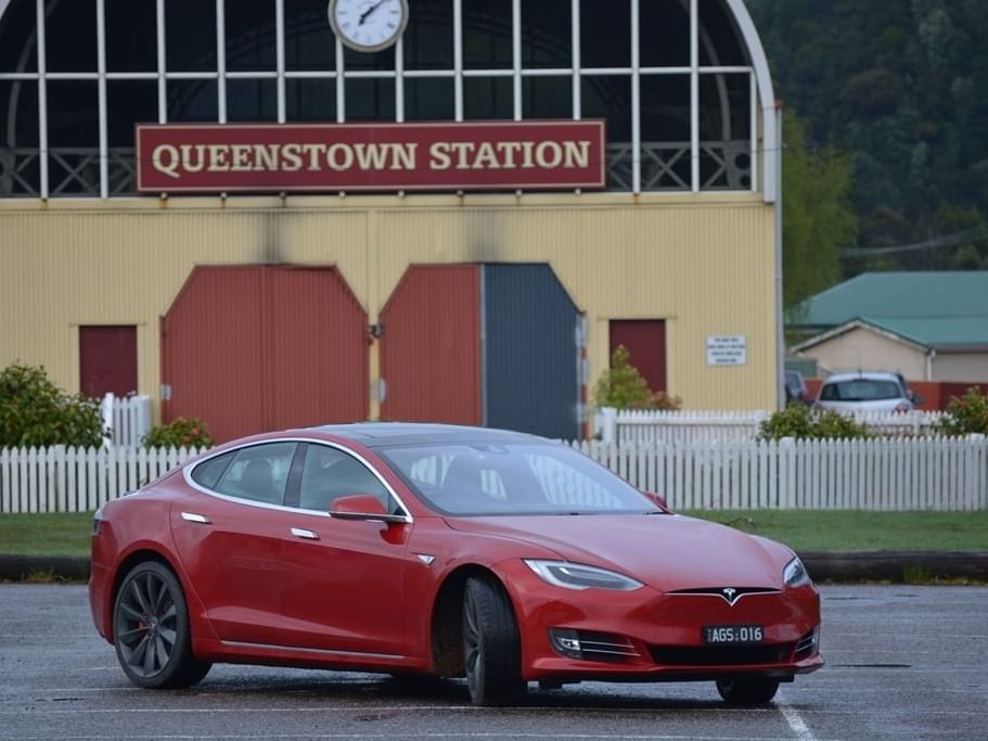 Tesla Electric car at Queenstown Station near Strahan Village