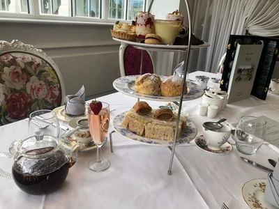 Food arranged in tier tray at Orsett Hall Hotel