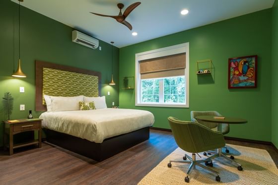 Bed & furniture in Brazil-themed Room at The Whittaker Inn