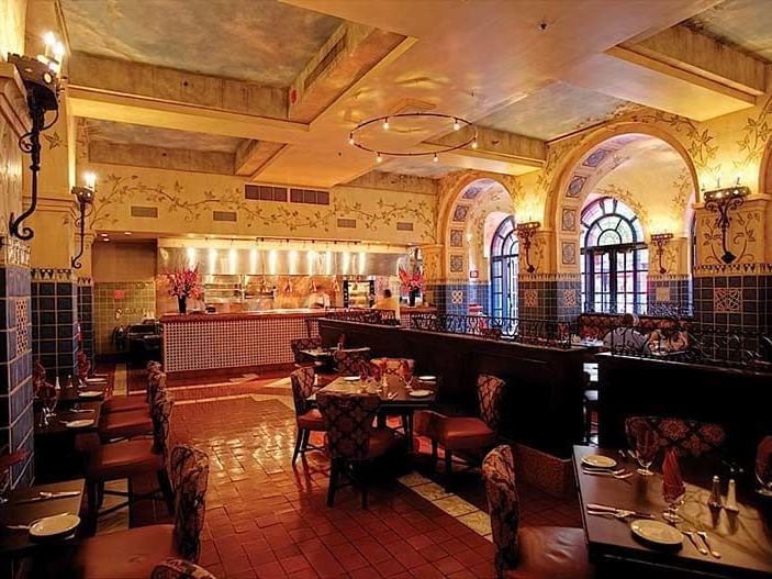 Dining room arrangement by kitchen at Mission Inn Riverside