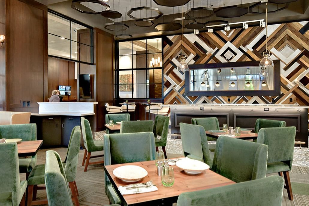 Interior of a dining area in Trillium restaurant at Grove Hotel