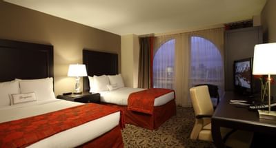 two beds in hotel room