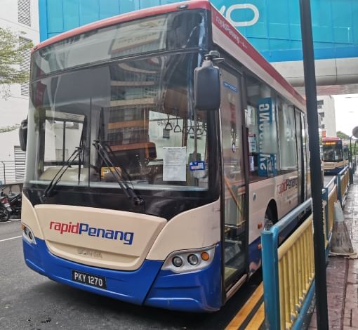 Front view of rapid Penang bus in George Town near Sunway Hotel Georgetown