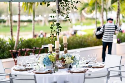 Round outdoor dining table at Anthrex One at Innovation Hotel