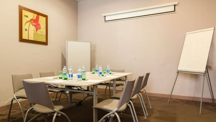 Board room arrangement with projector at Hotel La Reine Jeanne