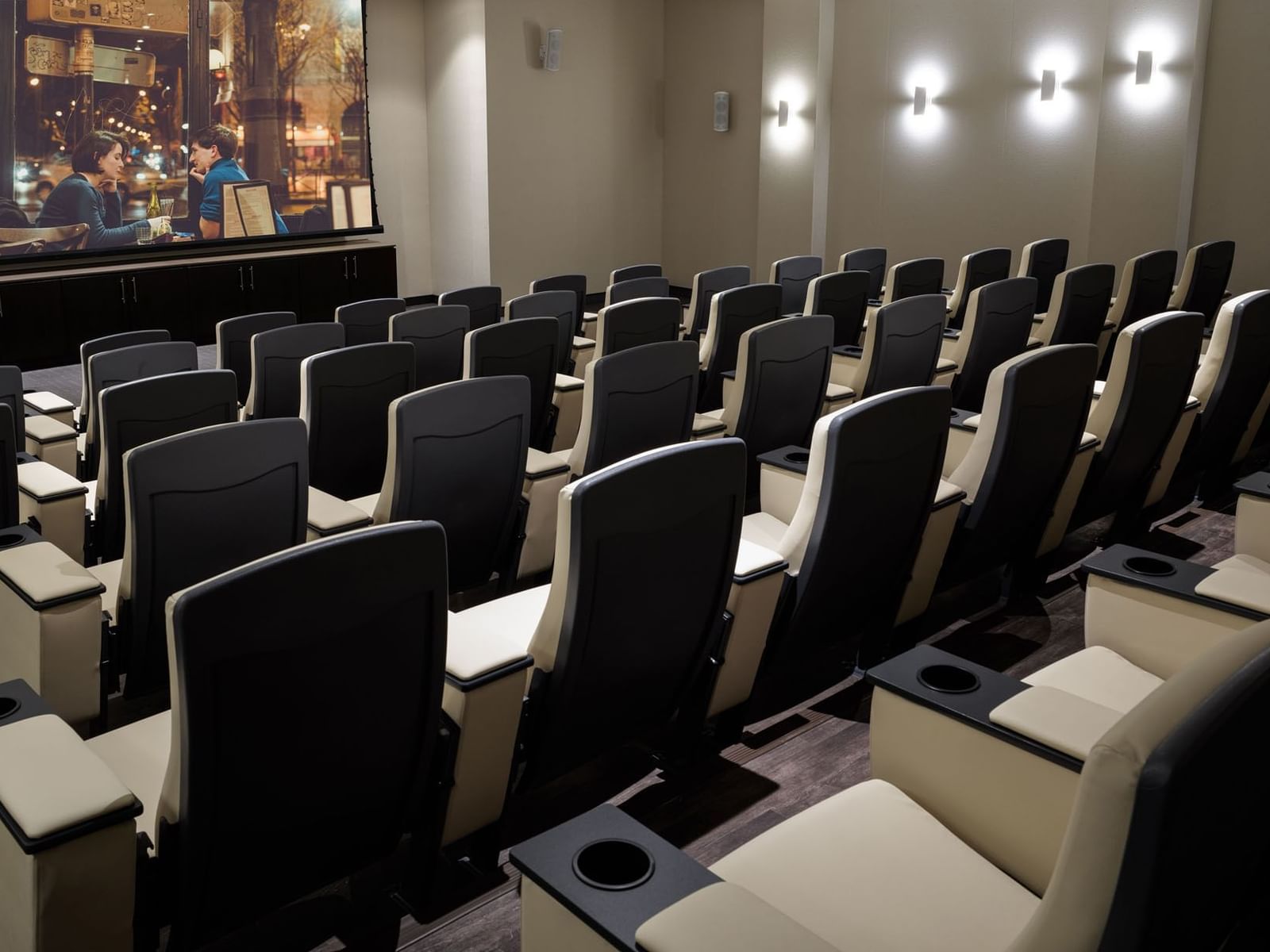Toronto X Screening Room with leather seats and wall lights at Hotel X Toronto