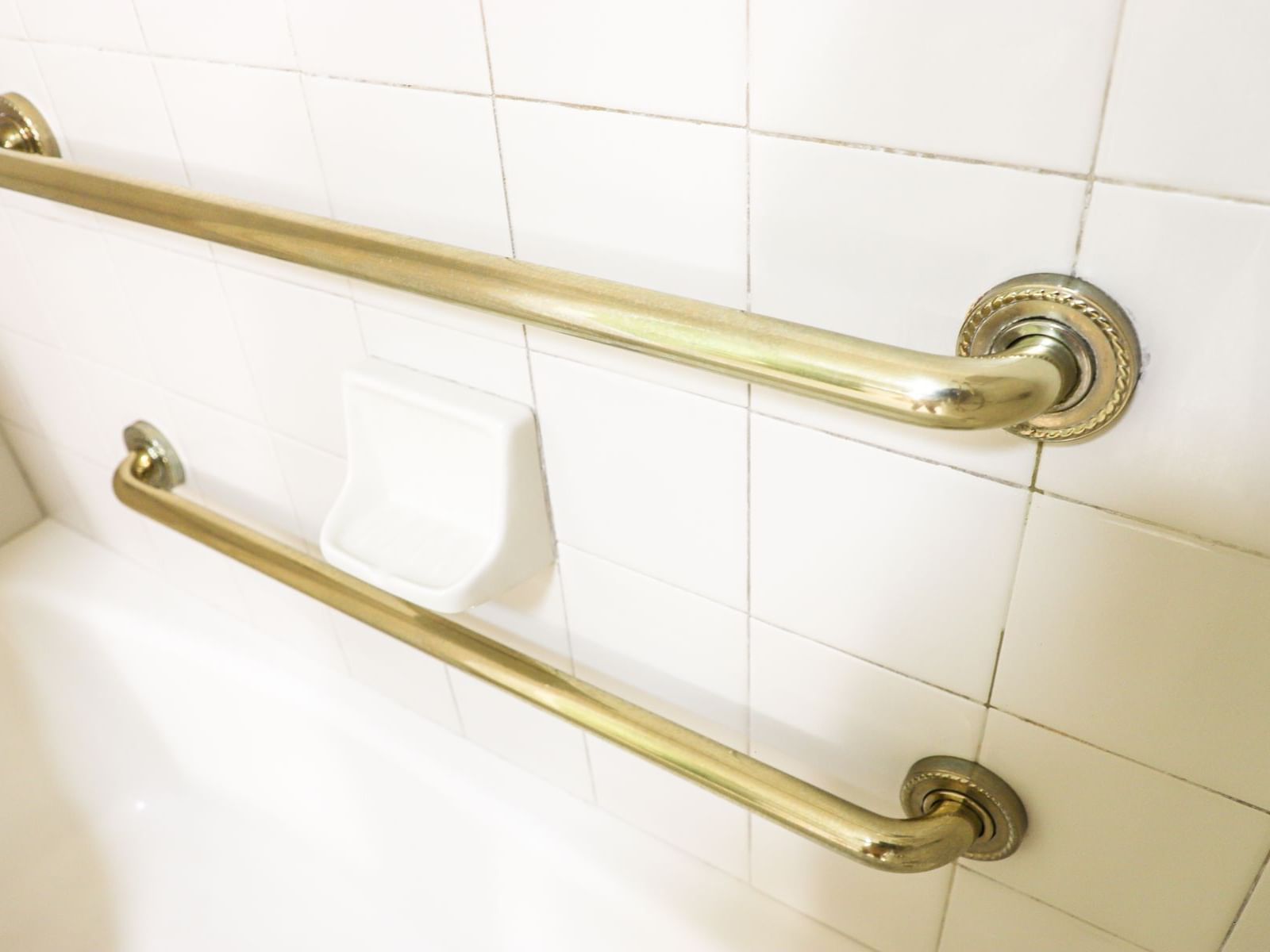 gold grab bars in bath