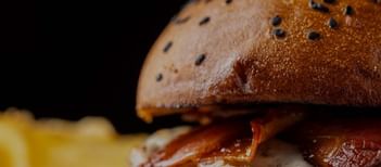 Close-up of a served beef burger at EMME Restaurant