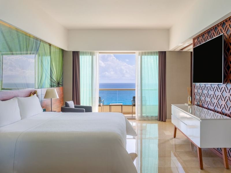 Tierra suite's king bed & view at Live Aqua Beach Resort