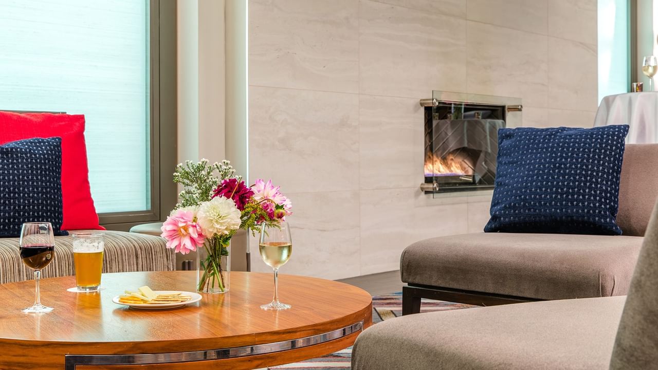 Lounging area with fireplace