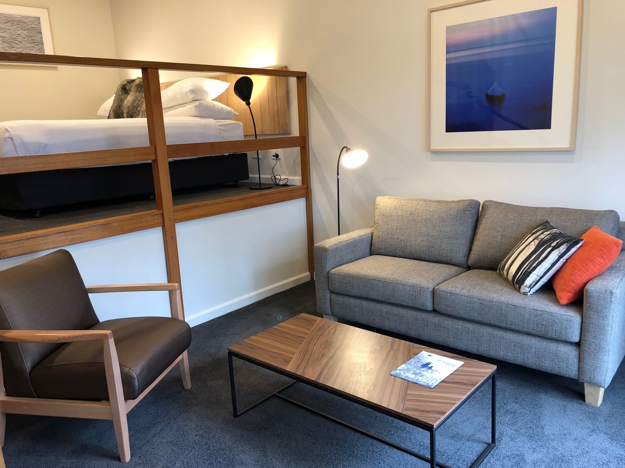 Living area in Split Level King Room at Cradle Mountain Hotel