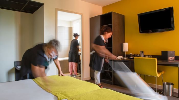 Maids preparing a room at Hotel Marytel