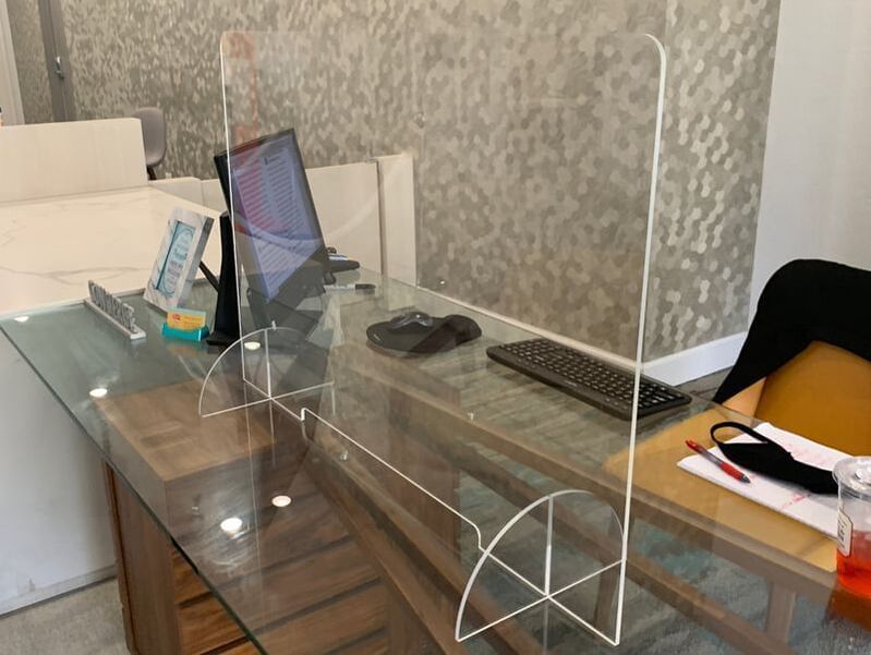 Closeup of concierge desk with a shield at Anaheim Hotel