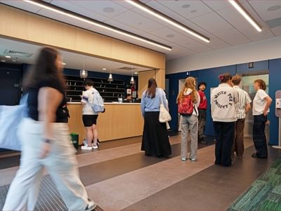 People in lobby area of Mayoral Drive Student Accommodation.