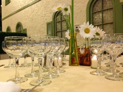 Lined up wine glasses