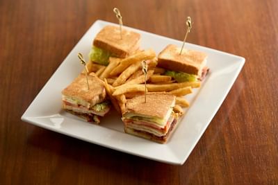 Close-up of turkey club-sandwiches at The IowaStater Restaurant