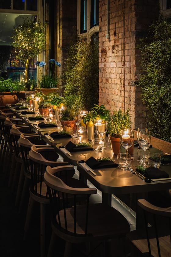 Table setup for Private Dining on terrace, Edwardian Hotels Group