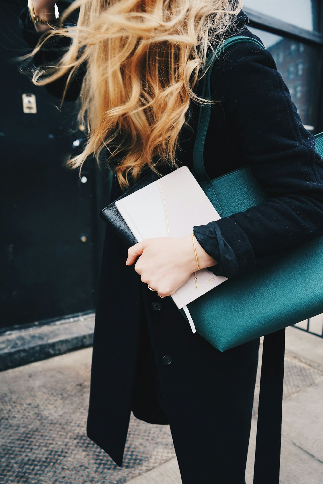 a girl with papers