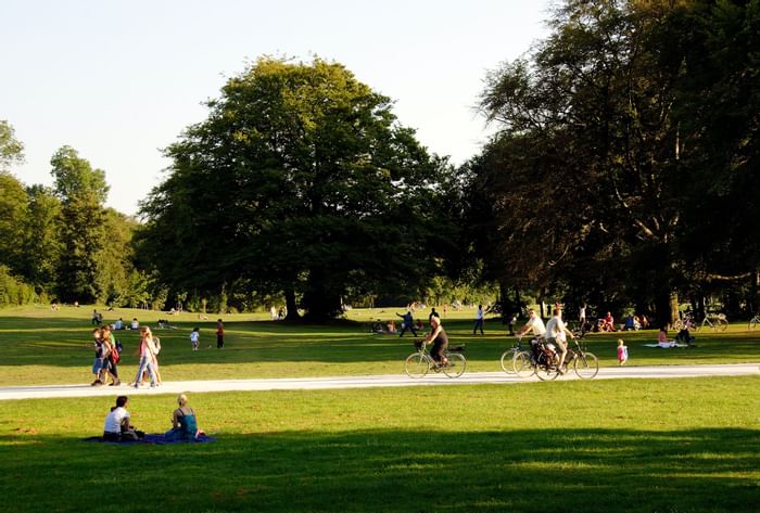 People relaxing in a park near Sunway Hotel Pyramid