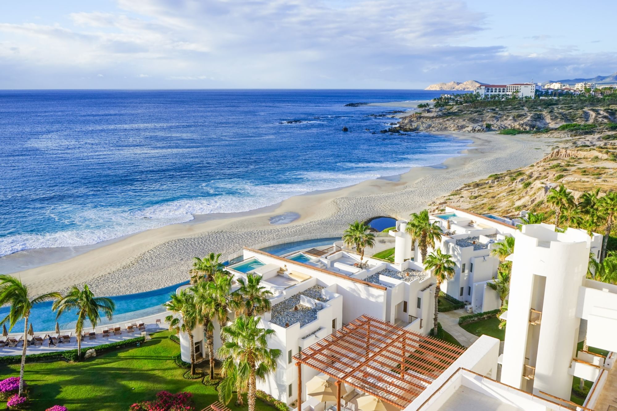 Beautiful aerial view of Marquis Los Cabos with the Sea shallow