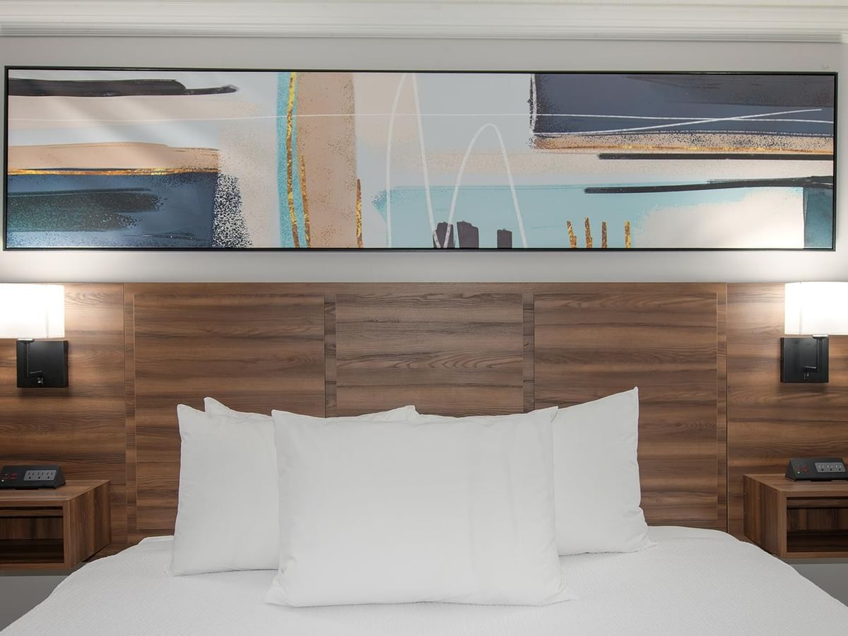 Hotel room with King bed.