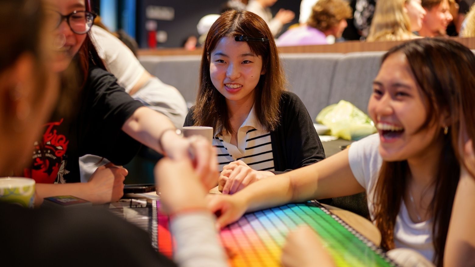 Students playing colorful game 