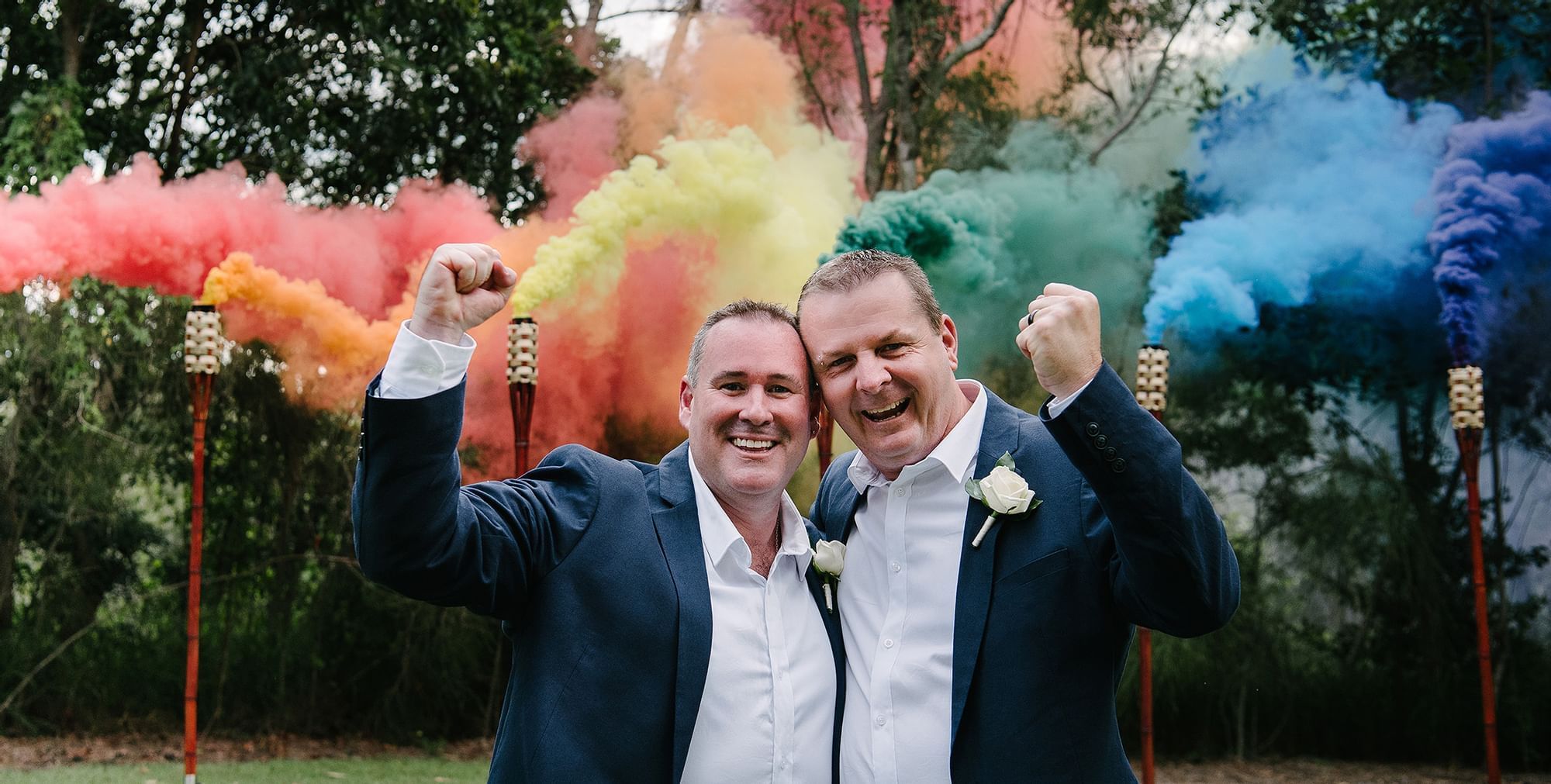 Men in color smoke background in Novotel Sunshine Coast Resort