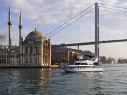 White Yacht Sailing in Istanbul Bosphorus