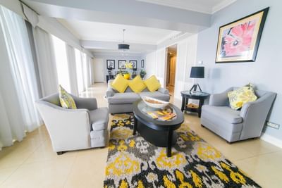 living room with yellow décor