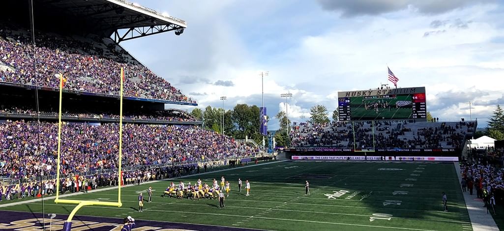Husky Stadium with crowd and game