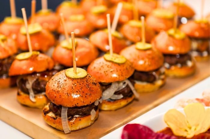 Burger canapes for an event in The King Suite at Easthampstead Park in Berkshire