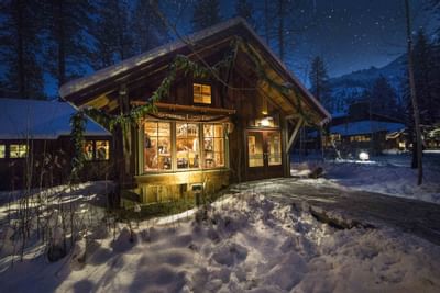 The exterior of the gift shop at Sleeping Lady in winter