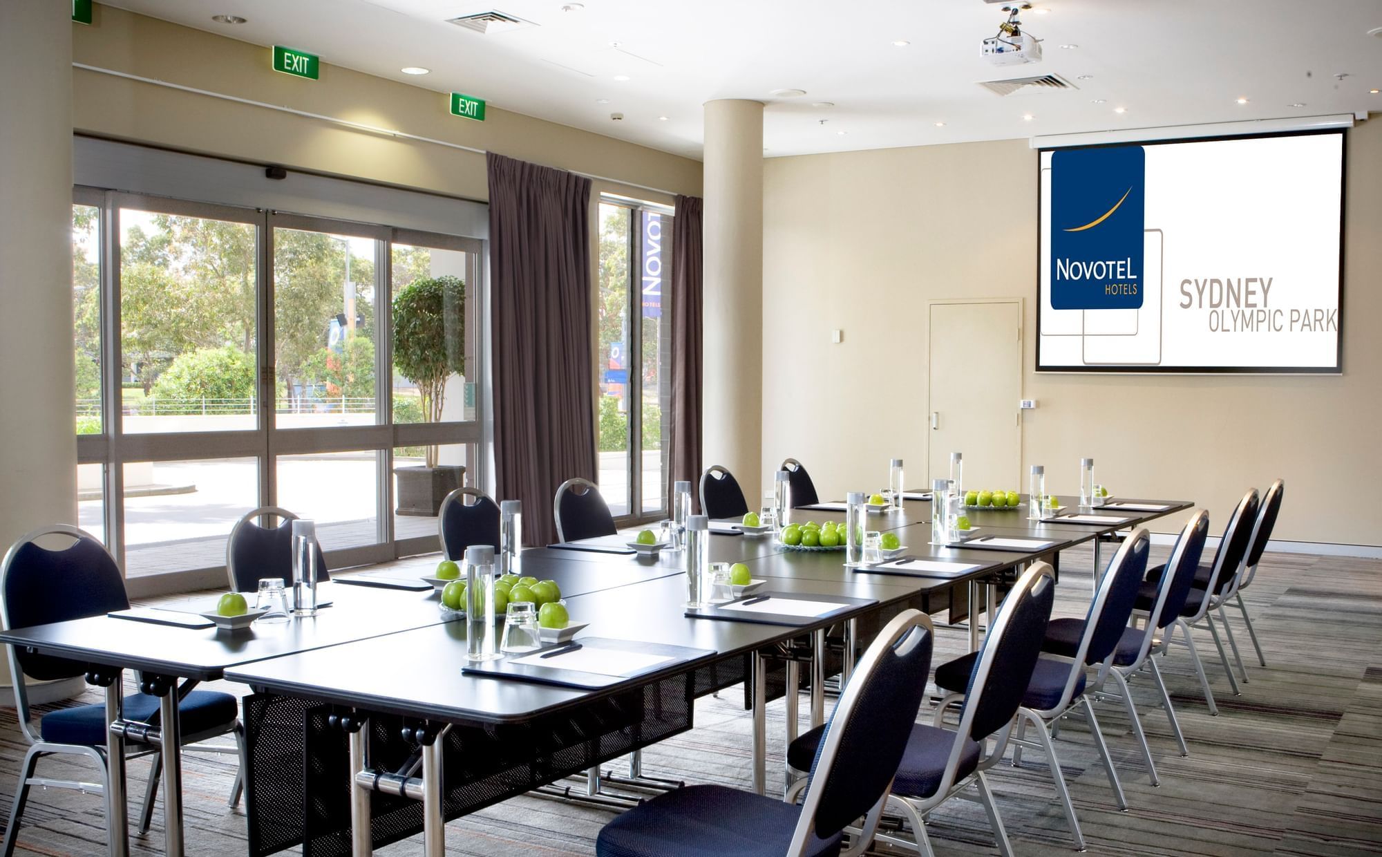 Conference room table set-up at Novotel Sydney Olympic Park