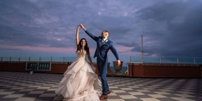 rooftop wedding on the ocean at sunset