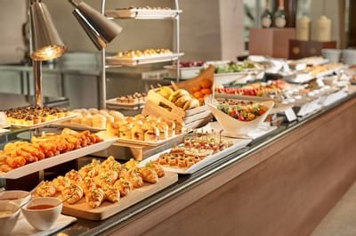 Closeup of an afternoon tea buffet at Goodwood Park Hotel