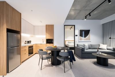 Kitchen area of Two Bedroom Apartment at Nesuto Docklands