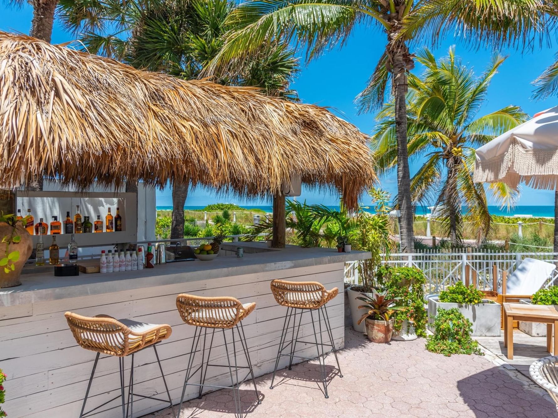 Interior & decor of the Sand bar with ocean view at The Savoy On South Beach