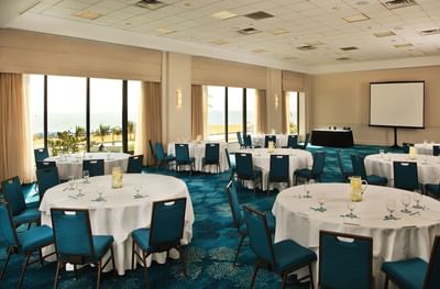 Banquet table arranged in a meeting room at Ocean Place