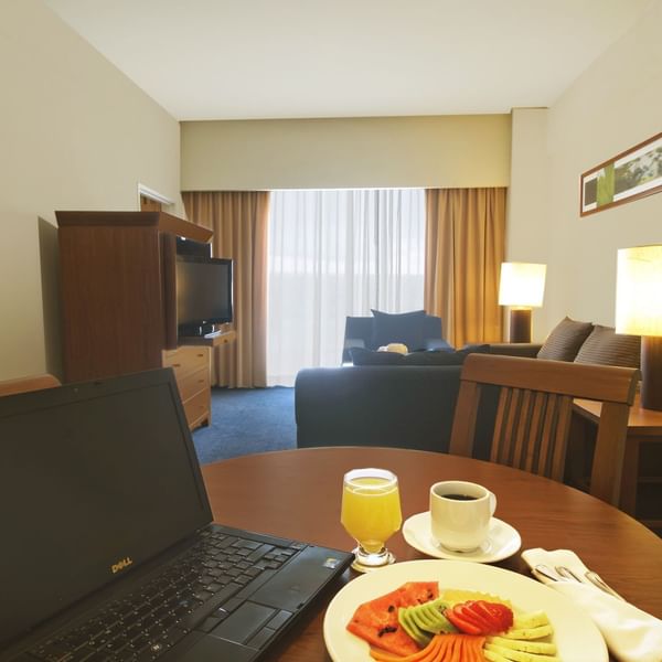Breakfast served with drinks in Junior Suite at Fiesta Inn