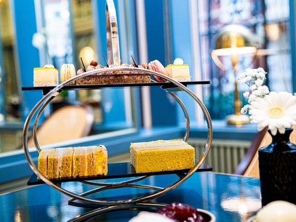 Close-up of luscious sweets & snacks served for Afternoon Tea at The Capital Hotel London