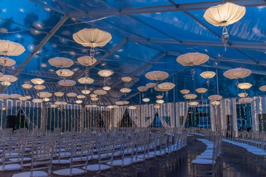 Outdoor tent for wedding arranged at Tikal Futura Hotel