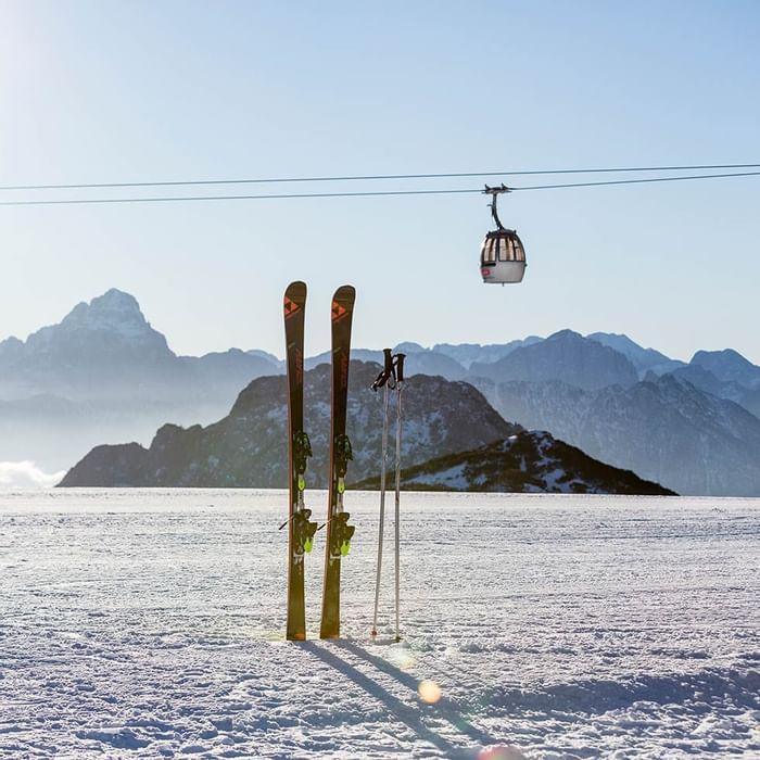 Ski equipment on snow near  Falkensteiner Hotels and Residences