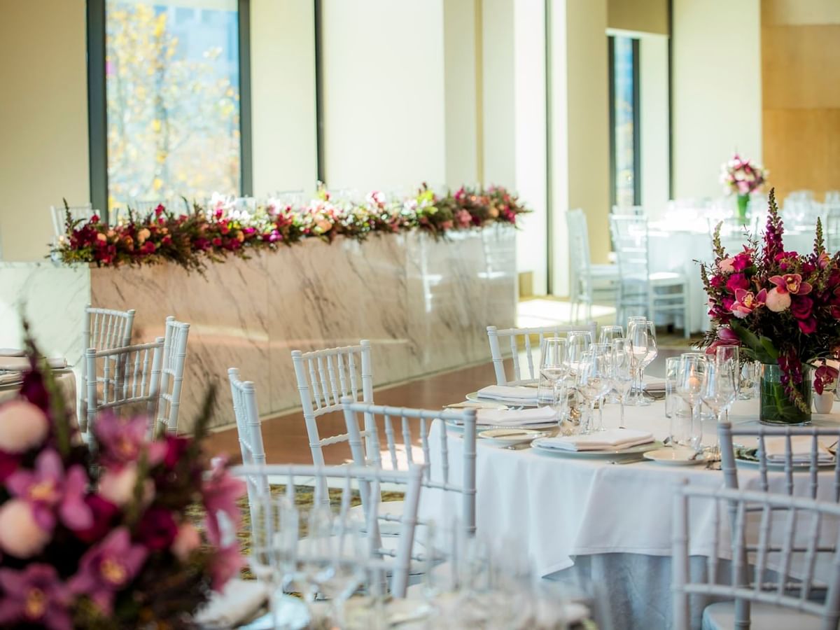 Banquet tables arranged in Garden Room at Crown Melbourne hotel