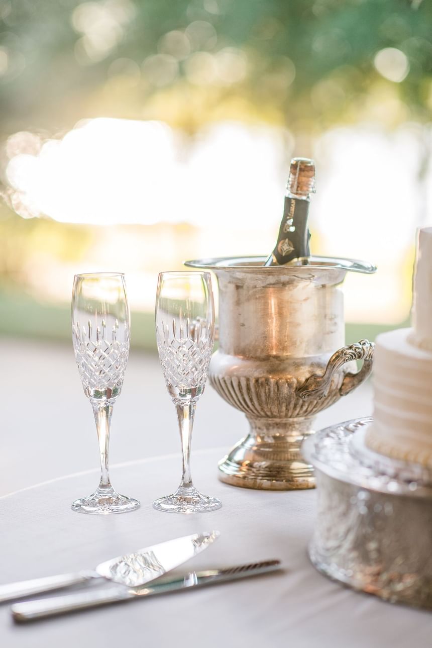 champagne bottle with wedding cake