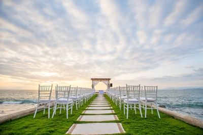 Wedding set-up by the sea at Buenaventura Grand Hotel