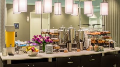 Close-up of a grand breakfast buffet at Kinzie Hotel